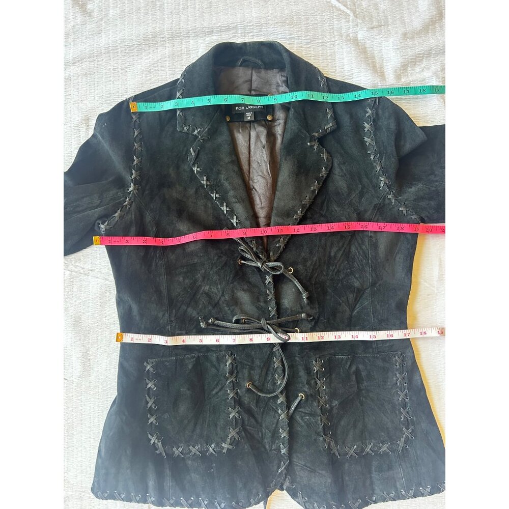 Vtg Black Suede Jacket For Joseph, M Handcrafted Look Lace-Up Front Tailored Fit - Picture 13 of 14